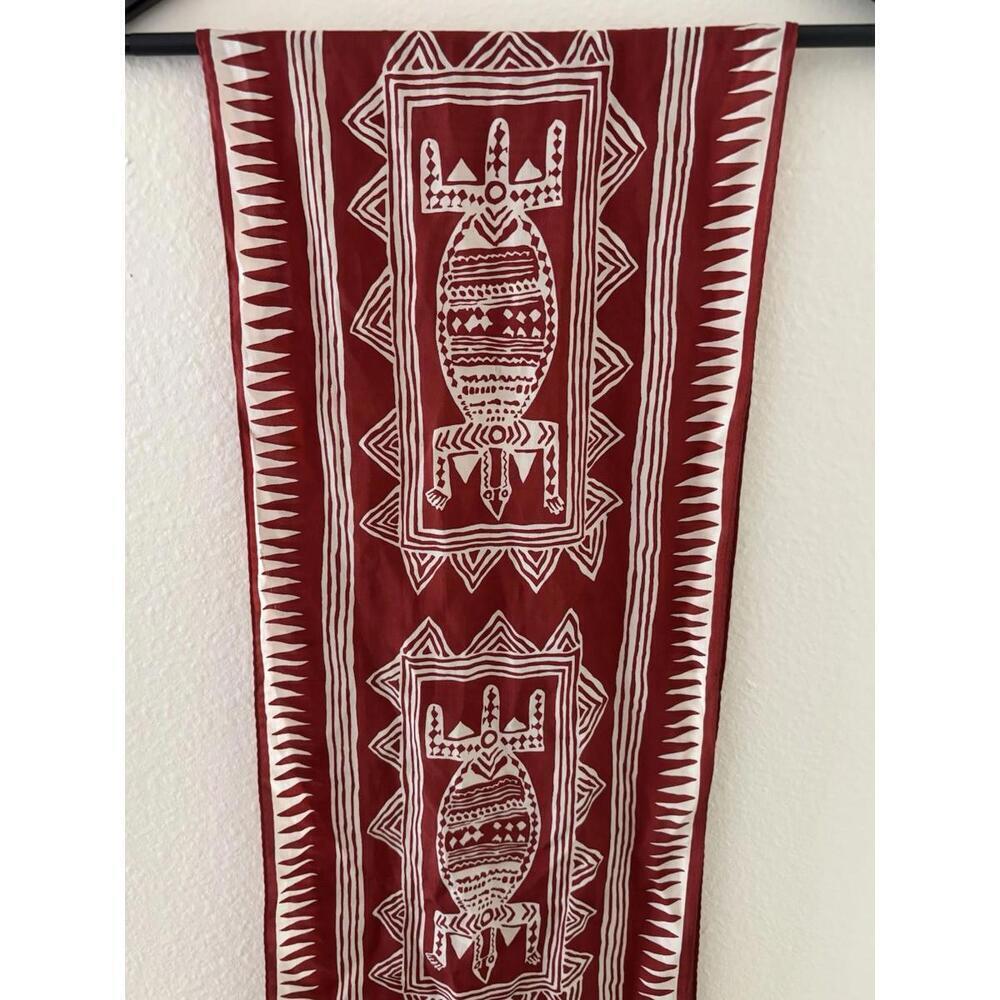 Adrienne Vittadini Tribal Print Scarf Red White Abstract 52x11” Vintage